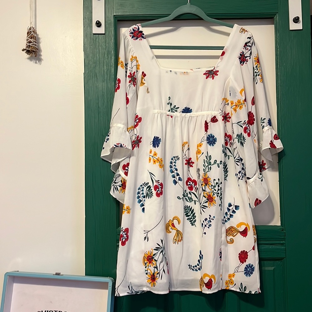 Traffic People White Floral Baby Doll Dress